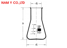 Bình tam giác thuỷ tinh, cổ rộng trơn, 250ML, có chia vạch trắng, SIMAX--KAVALIERGLASS, A.S.